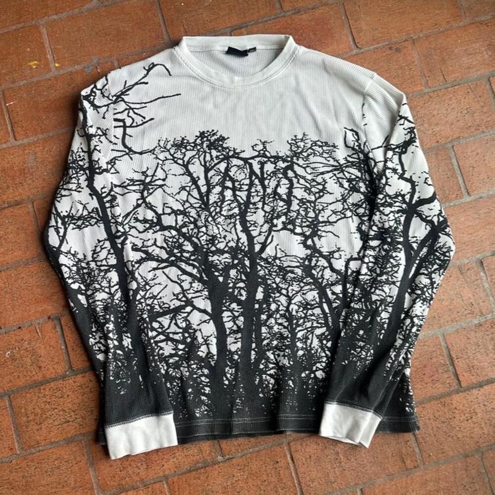 Vintage Vans Thermal Shirt L Y2K All Over Print Tree Branch Distressed Skater
